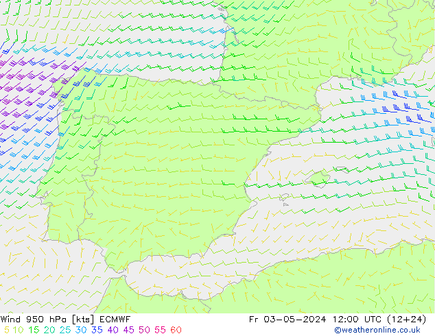 Vento 950 hPa ECMWF ven 03.05.2024 12 UTC