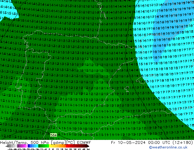 Z500/Rain (+SLP)/Z850 ECMWF Fr 10.05.2024 00 UTC