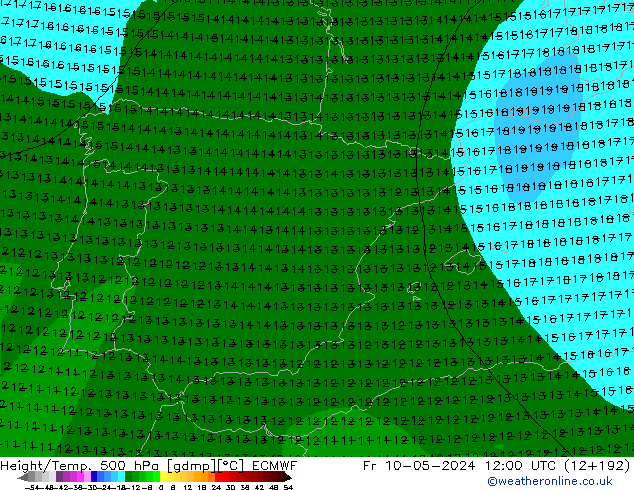 Z500/Rain (+SLP)/Z850 ECMWF пт 10.05.2024 12 UTC