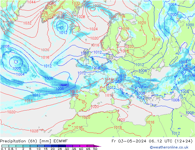 Z500/Rain (+SLP)/Z850 ECMWF Fr 03.05.2024 12 UTC