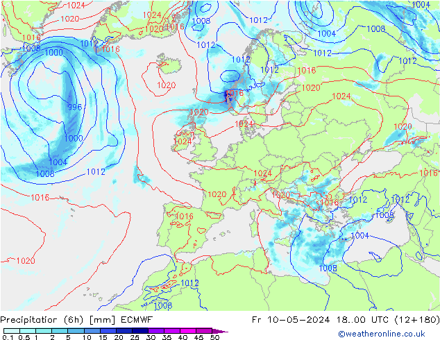 Z500/Rain (+SLP)/Z850 ECMWF  10.05.2024 00 UTC