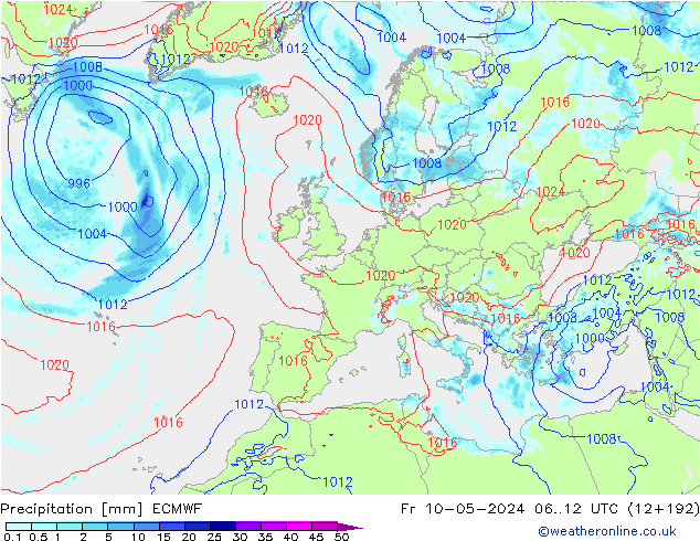 Niederschlag ECMWF Fr 10.05.2024 12 UTC