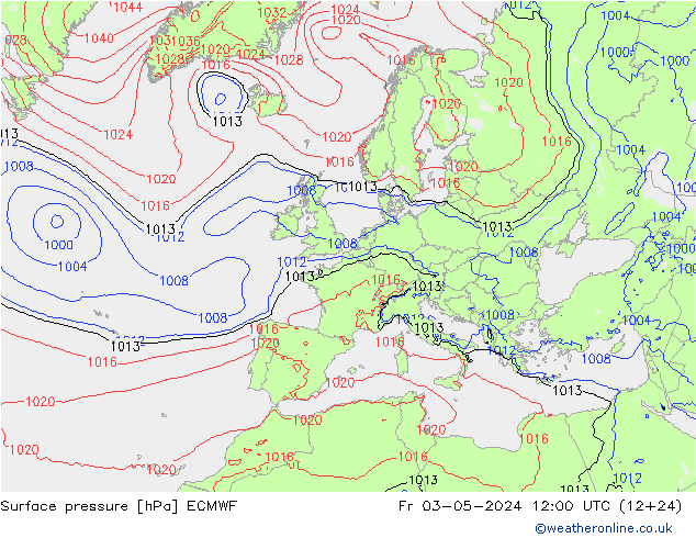 Presión superficial ECMWF vie 03.05.2024 12 UTC