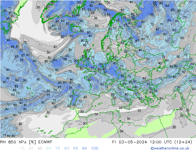 RH 850 гПа ECMWF пт 03.05.2024 12 UTC