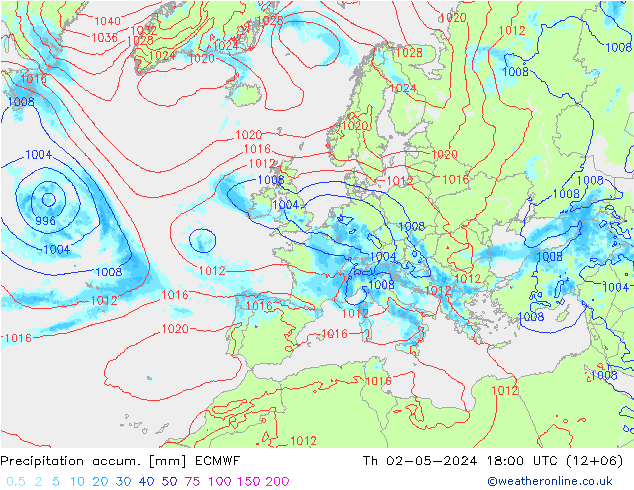 Precipitation accum. ECMWF gio 02.05.2024 18 UTC