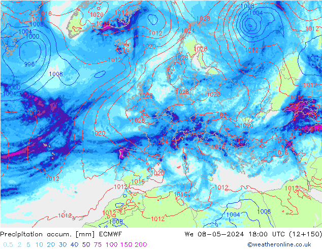 Precipitation accum. ECMWF We 08.05.2024 18 UTC