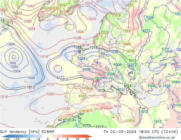 Tendencia de presión ECMWF jue 02.05.2024 18 UTC