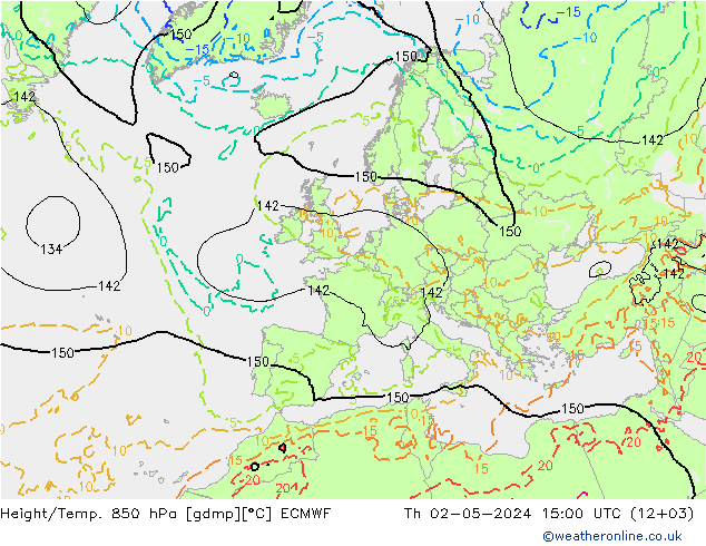 Height/Temp. 850 hPa ECMWF Th 02.05.2024 15 UTC