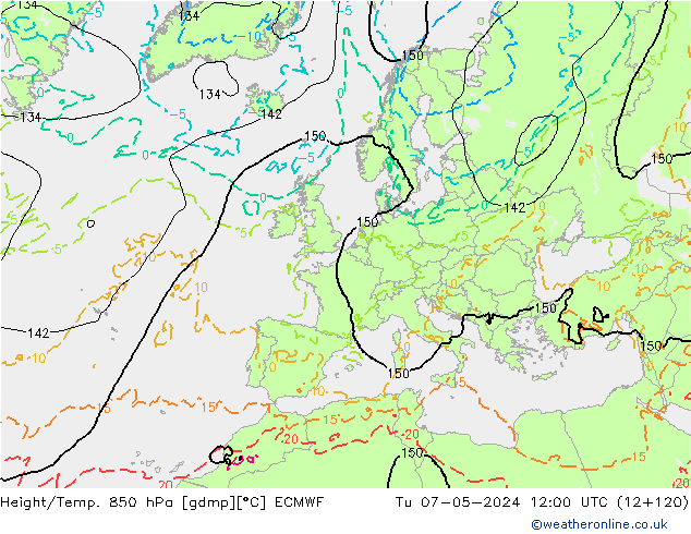 Z500/Rain (+SLP)/Z850 ECMWF Di 07.05.2024 12 UTC