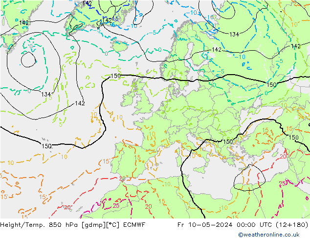 Z500/Rain (+SLP)/Z850 ECMWF  10.05.2024 00 UTC