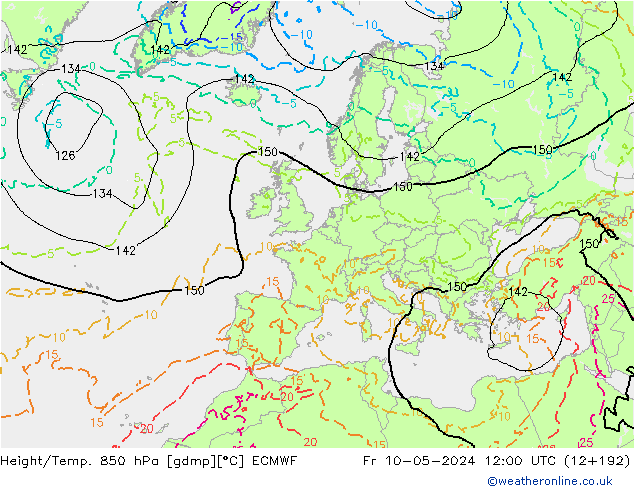 Height/Temp. 850 hPa ECMWF Fr 10.05.2024 12 UTC