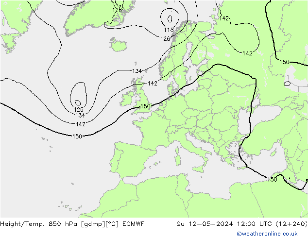 Height/Temp. 850 hPa ECMWF So 12.05.2024 12 UTC
