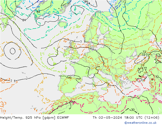 Height/Temp. 925 hPa ECMWF  02.05.2024 18 UTC