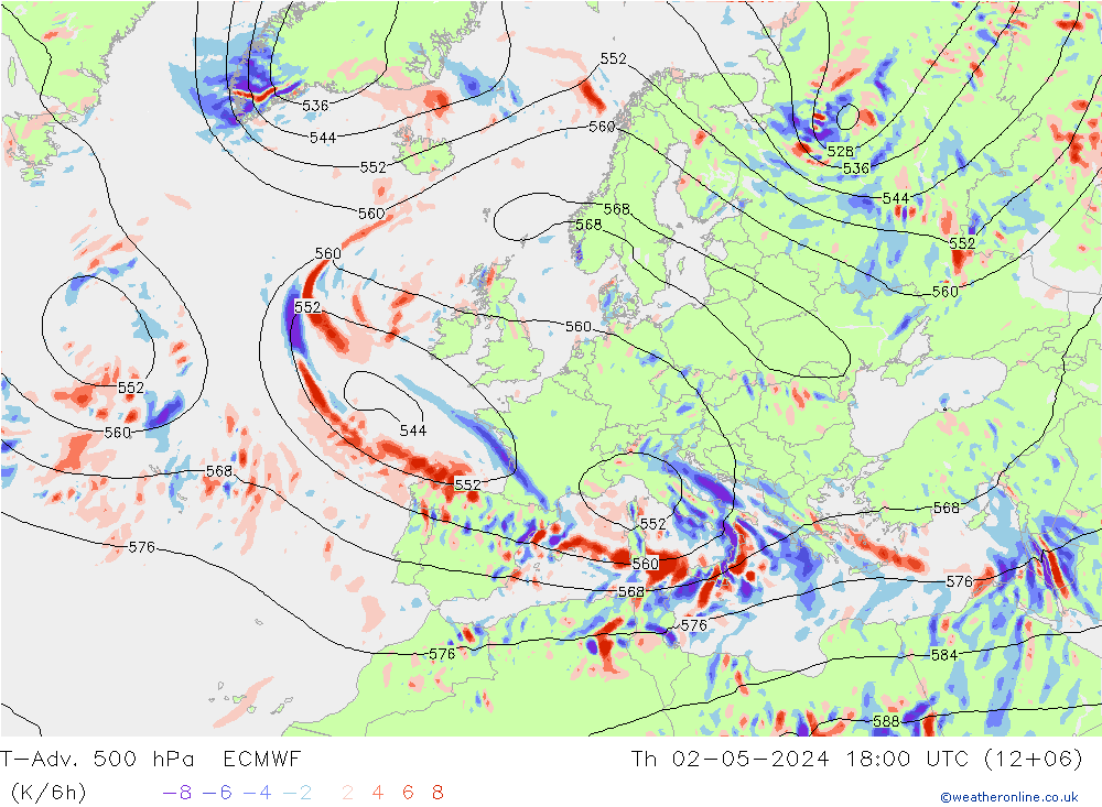 T-Adv. 500 hPa ECMWF czw. 02.05.2024 18 UTC