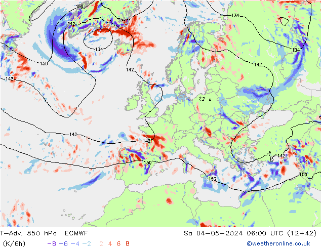T-Adv. 850 hPa ECMWF sab 04.05.2024 06 UTC