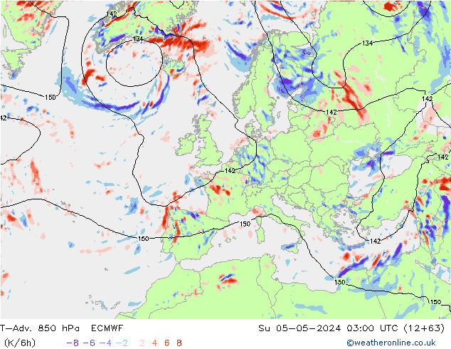 T-Adv. 850 гПа ECMWF Вс 05.05.2024 03 UTC