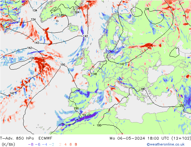 T-Adv. 850 hPa ECMWF Mo 06.05.2024 18 UTC