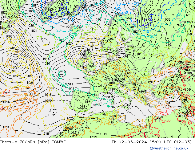 Theta-e 700hPa ECMWF  02.05.2024 15 UTC