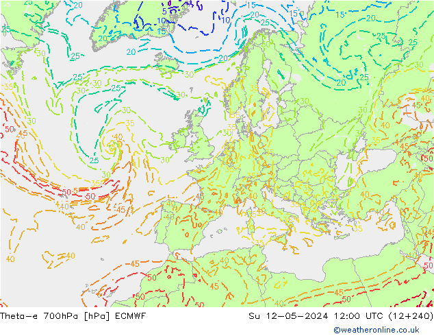 Theta-e 700hPa ECMWF So 12.05.2024 12 UTC