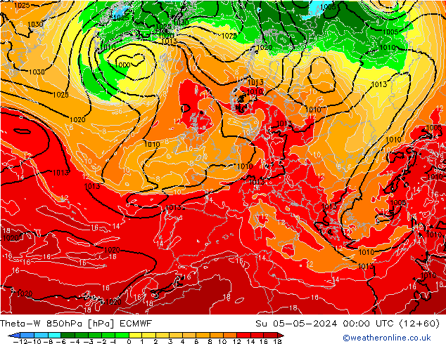 Theta-W 850hPa ECMWF Ne 05.05.2024 00 UTC