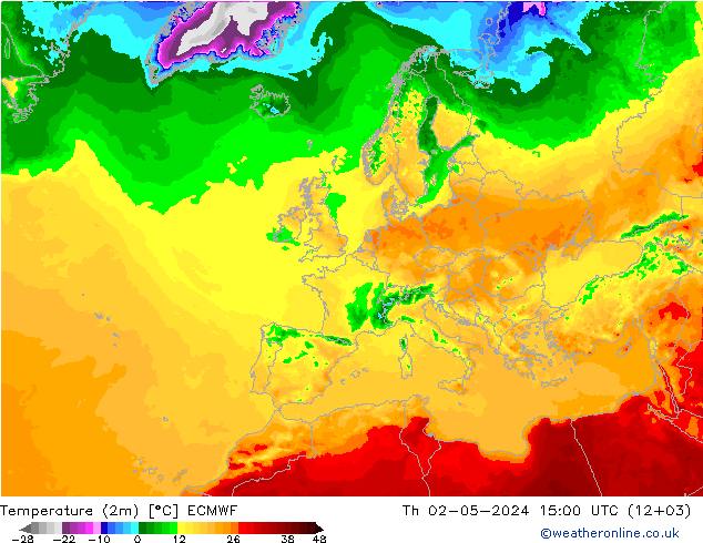 Temperaturkarte (2m) ECMWF Do 02.05.2024 15 UTC