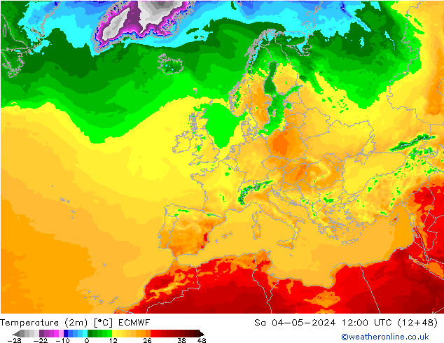 Temperaturkarte (2m) ECMWF Sa 04.05.2024 12 UTC