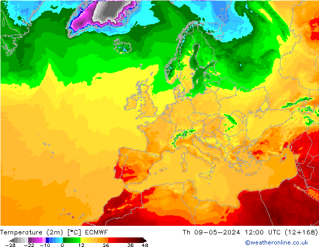 Temperaturkarte (2m) ECMWF Do 09.05.2024 12 UTC