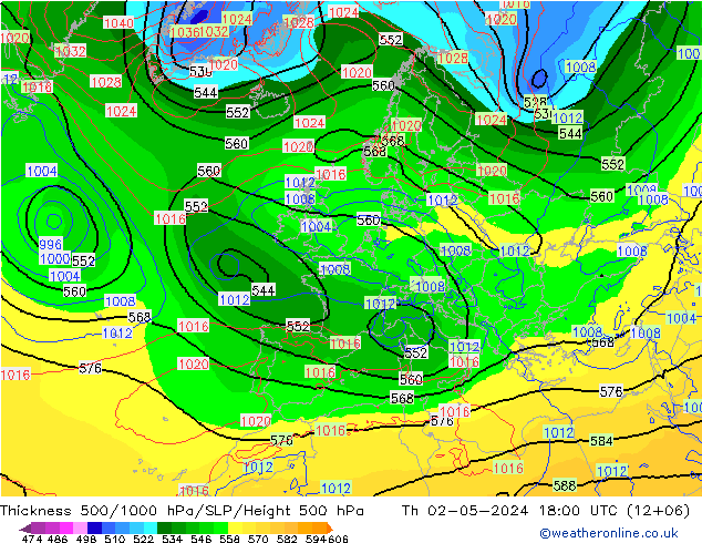 Thck 500-1000hPa ECMWF Qui 02.05.2024 18 UTC