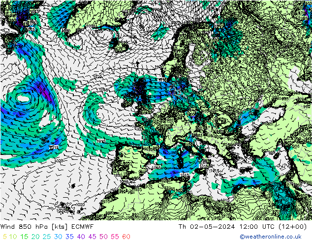 Wind 850 hPa ECMWF Th 02.05.2024 12 UTC
