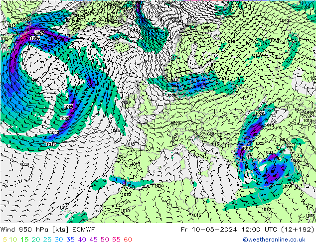 Wind 950 hPa ECMWF Pá 10.05.2024 12 UTC