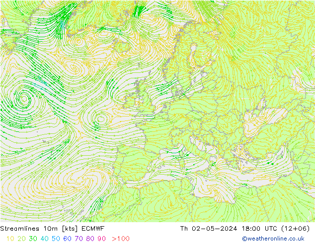 Linea di flusso 10m ECMWF gio 02.05.2024 18 UTC