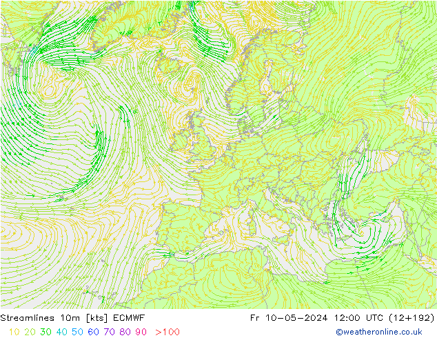 Línea de corriente 10m ECMWF vie 10.05.2024 12 UTC