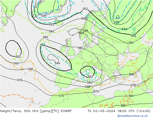 Z500/Rain (+SLP)/Z850 ECMWF Čt 02.05.2024 18 UTC