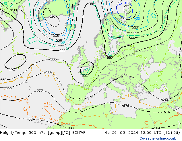 Z500/Rain (+SLP)/Z850 ECMWF lun 06.05.2024 12 UTC