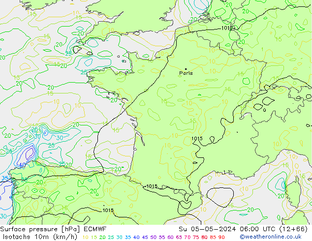Eşrüzgar Hızları (km/sa) ECMWF Paz 05.05.2024 06 UTC
