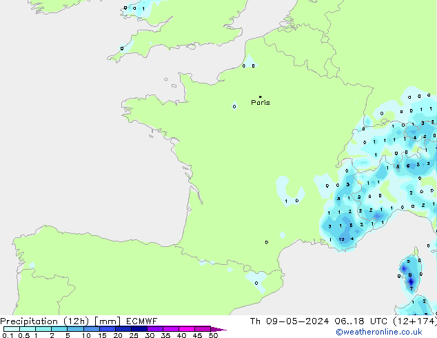 Precipitation (12h) ECMWF Th 09.05.2024 18 UTC