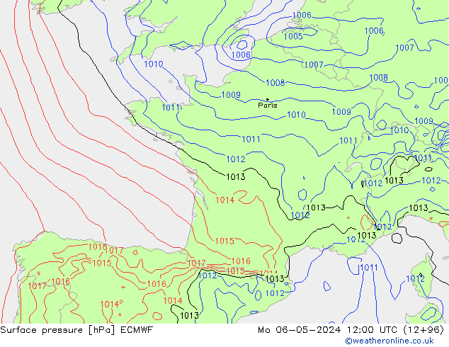 Bodendruck ECMWF Mo 06.05.2024 12 UTC