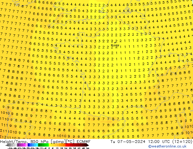 Z500/Regen(+SLP)/Z850 ECMWF di 07.05.2024 12 UTC