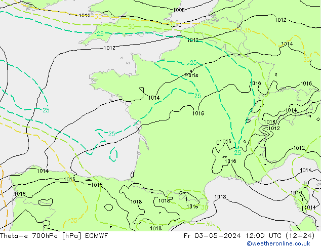 Theta-e 700hPa ECMWF Fr 03.05.2024 12 UTC