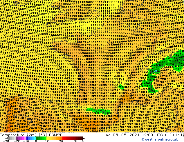 mapa temperatury (2m) ECMWF śro. 08.05.2024 12 UTC