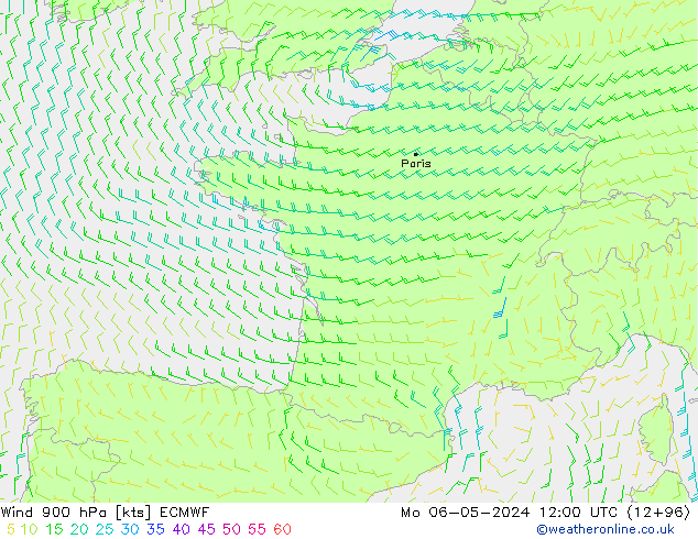 Wind 900 hPa ECMWF Mo 06.05.2024 12 UTC