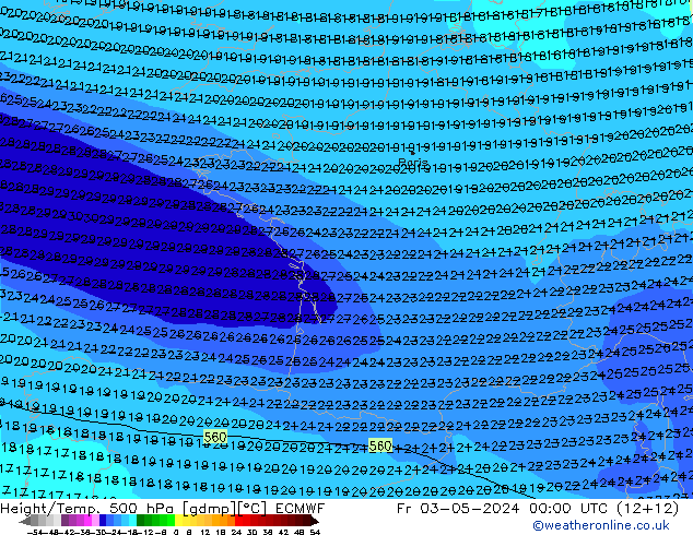 Z500/Rain (+SLP)/Z850 ECMWF vie 03.05.2024 00 UTC