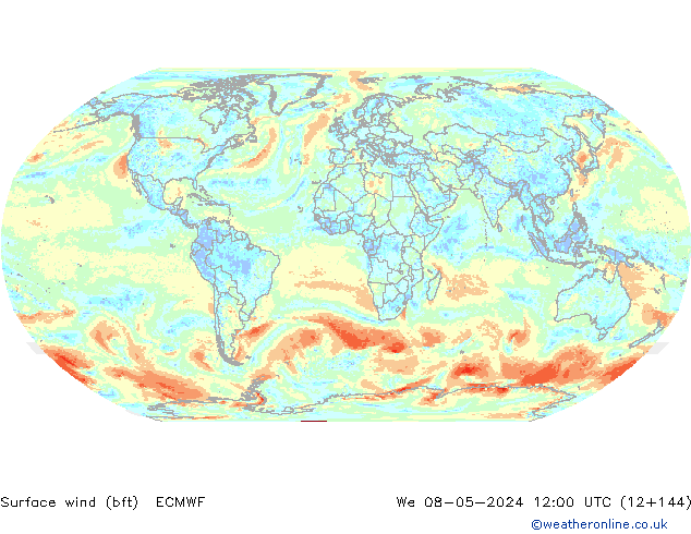 Bodenwind (bft) ECMWF Mi 08.05.2024 12 UTC