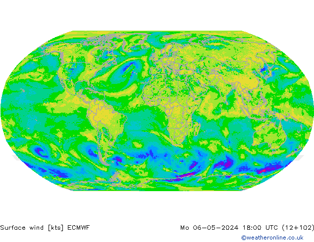 Prec 6h/Wind 10m/950 ECMWF пн 06.05.2024 18 UTC