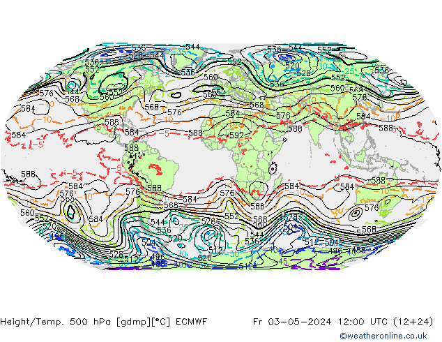 Z500/Rain (+SLP)/Z850 ECMWF Fr 03.05.2024 12 UTC