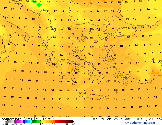 Temperaturkarte (2m) ECMWF Mi 08.05.2024 06 UTC