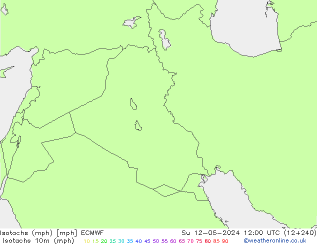 Isotachen (mph) ECMWF So 12.05.2024 12 UTC