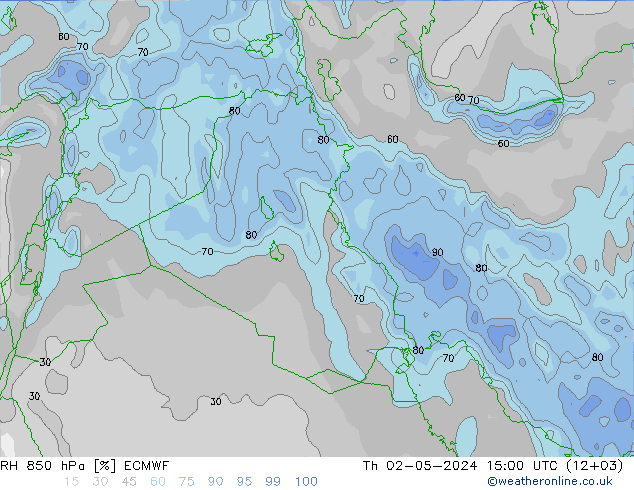 RH 850 hPa ECMWF czw. 02.05.2024 15 UTC