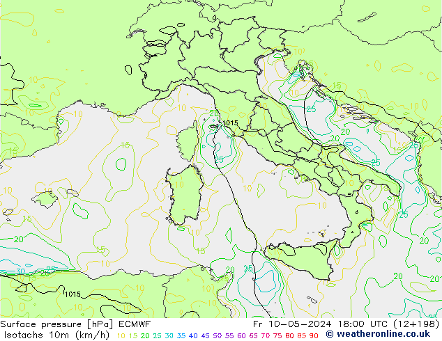 Eşrüzgar Hızları (km/sa) ECMWF Cu 10.05.2024 18 UTC