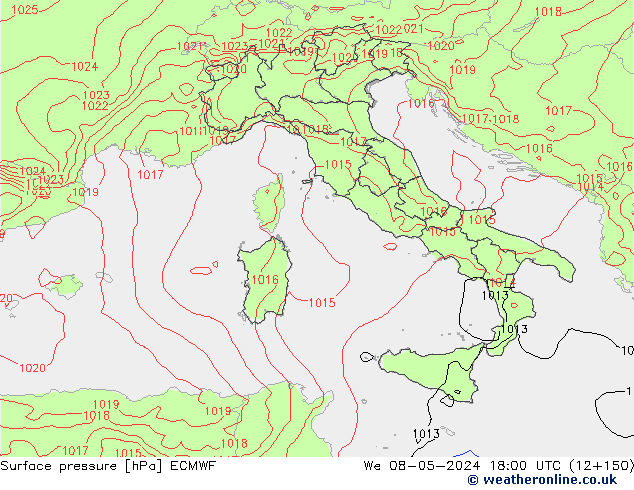 Presión superficial ECMWF mié 08.05.2024 18 UTC